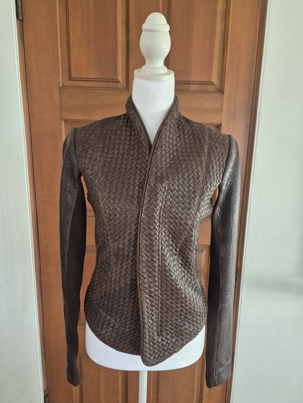 Veda Woven Brown Leather Jacket